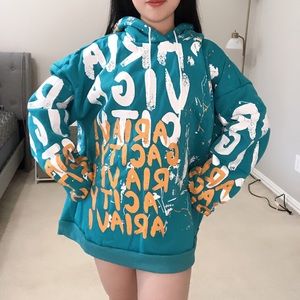 Women men unisex oversize loose plus size winter hoodie dress print letter